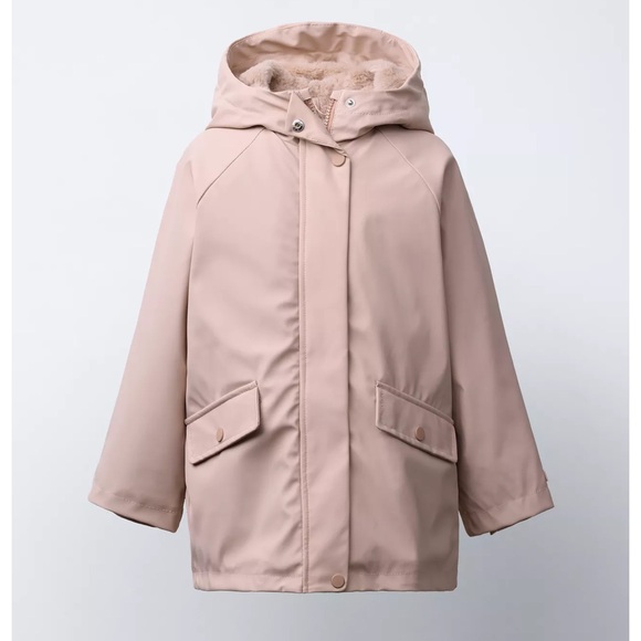 New zara kids RUBBERIZED WATER REPELLENT FAUX FUR RAIN COAT size 3T - Picture 3 of 10